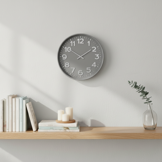 Настенные часы Troykatime, D30 см, пластик, цвет серый