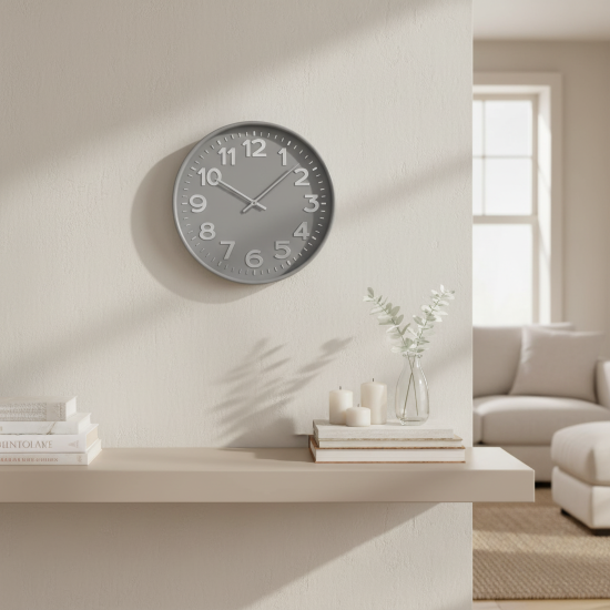 Настенные часы Troykatime, D30 см, пластик, цвет серый