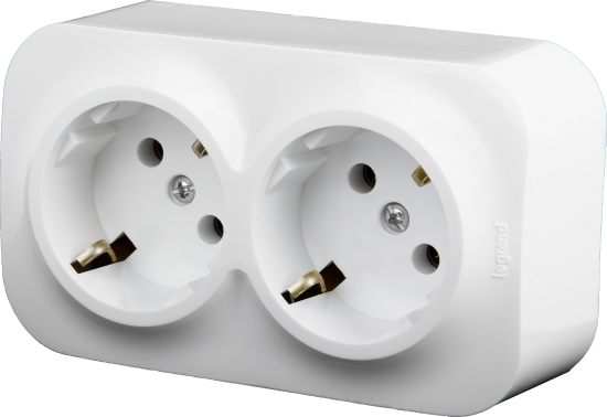 Розеточный блок двойной с заземлением - Legrand Quteo - с предварительным подключением без шторок IP20 16А 250В винтовые зажимы накладной монтаж - бел