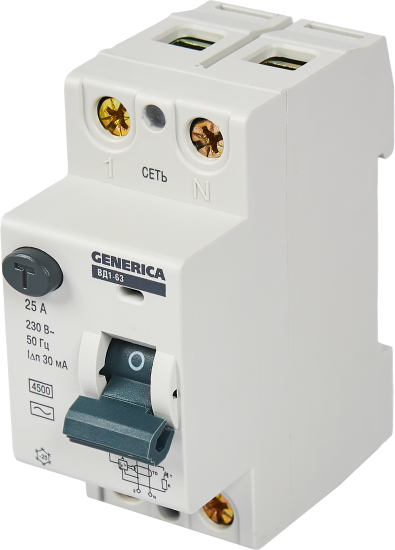 УЗО Generica ВД1-63 2P 25 A 30 мА 4.5 кА AC