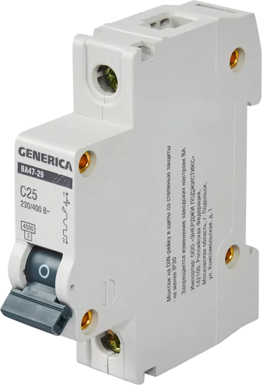 Автоматический выключатель Generica ВА47-29 1P C25 А 4.5 кА