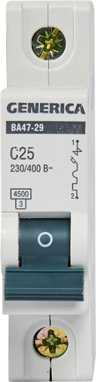 Автоматический выключатель Generica ВА47-29 1P C25 А 4.5 кА
