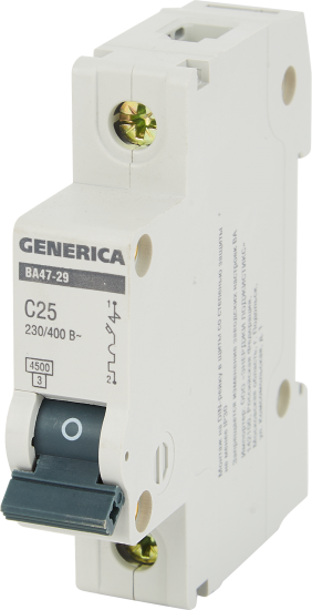 Автоматический выключатель Generica ВА47-29 1P C25 А 4.5 кА