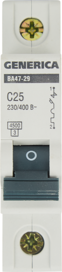 Автоматический выключатель Generica ВА47-29 1P C25 А 4.5 кА