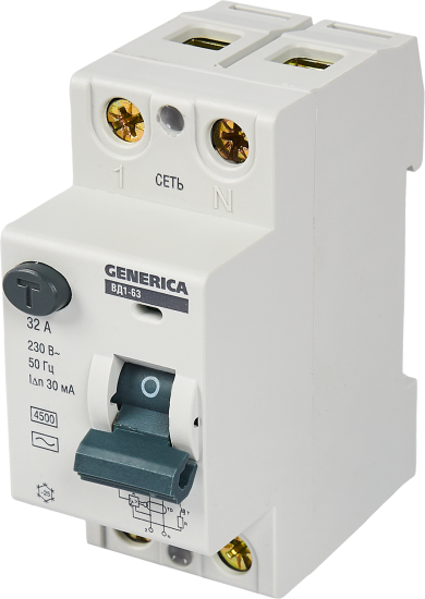 УЗО Generica ВД1-63 2P 32 A 30 мА 4.5 кА AC