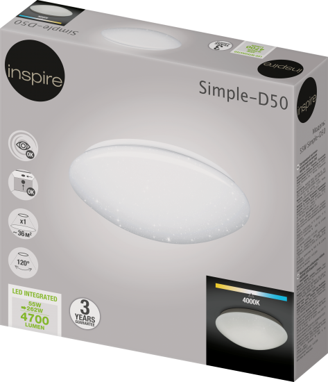 Светильник настенно-потолочный светодиодный Inspire 55 Вт SIMPLE-D50 36 м² нейтральный белый свет