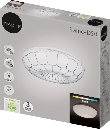 Светильник настенно-потолочный светодиодный Inspire 55 Вт FRAME-D50 36 м² нейтральный белый свет