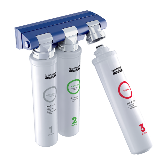 Фильтр под мойку Барьер Эксперт Смягчение Био для жесткой воды быстросъемный 3 ступени кран в комплекте