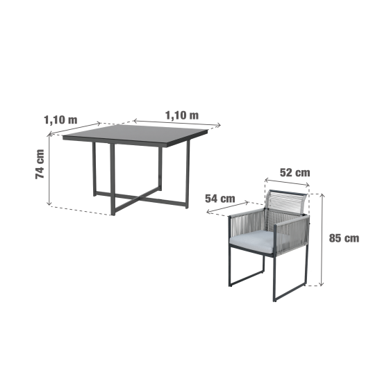 Набор обеденной мебели Naterial Compass сталь/пластик темно-серый: стол и 4 стула