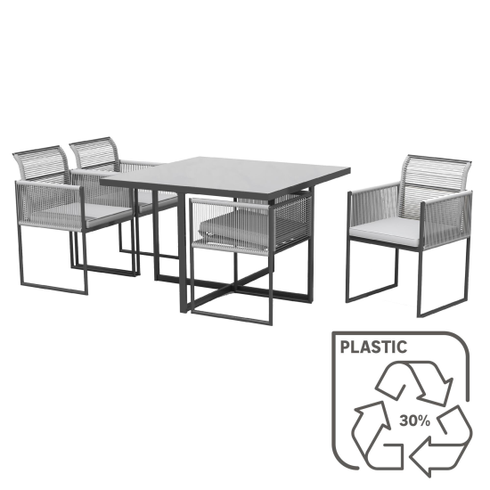 Набор обеденной мебели Naterial Compass сталь/пластик темно-серый: стол и 4 стула