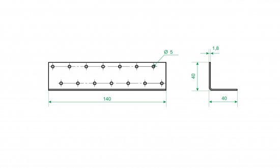 Угол крепежный равносторонний KUR 40x40x140x1.8