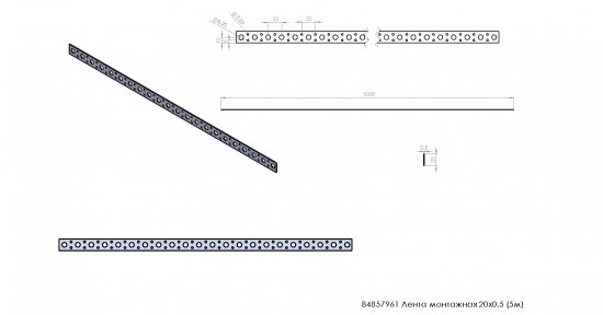 Перфорированная лента прямая LP 20x0.5 5 м оцинкованная сталь цвет серебро