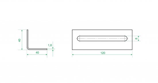 Угол крепежный скользящий KUC 40x40x120x1.8
