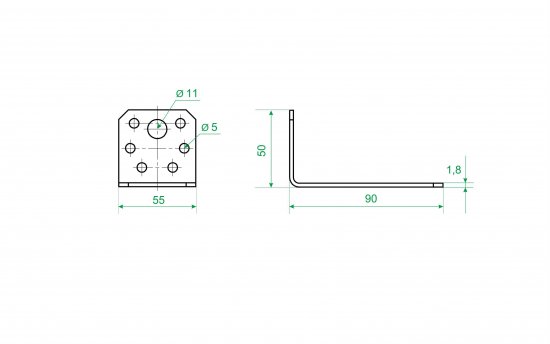 Угол крепежный асимметричный KUAS 90x50x55x1.8