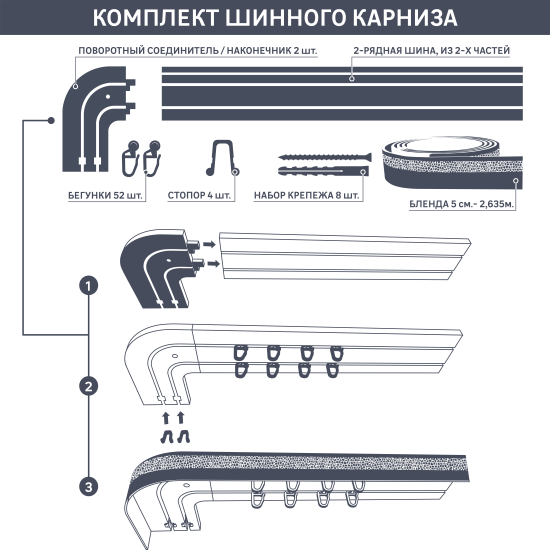 Карниз двухрядный составной Domlegrand Флора 240 пластик цвет песок