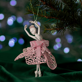 Новогоднее украшение Балерина 15x13 см цвет розовый
