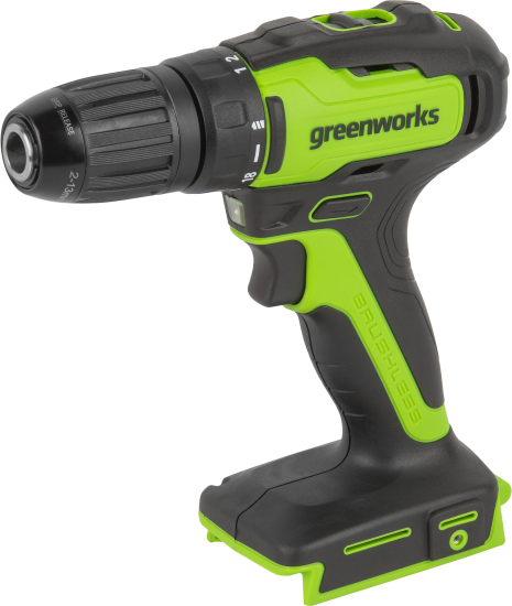 Дрель-шуруповерт аккумуляторная бесщеточная Greenworks GD24DD35 3704007, 24 В Li-Ion, без АКБ и ЗУ