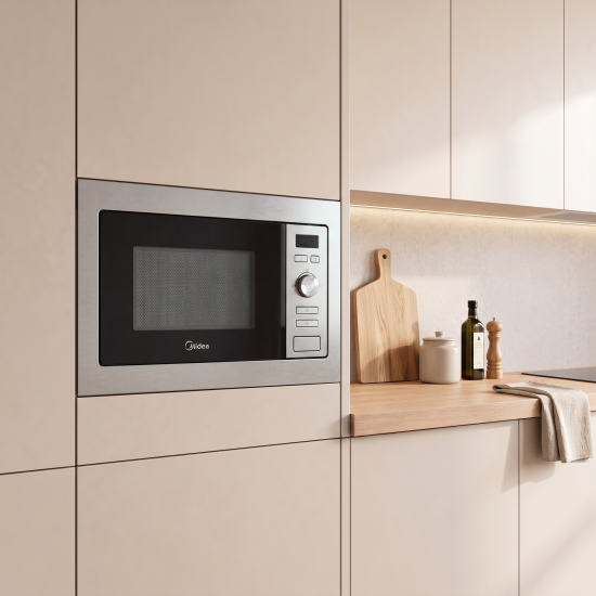Микроволновая печь Midea AG820BJU-SS встраиваемая 20 л 34.4x59.5x38.8 см механическое управление цвет нержавеющая сталь