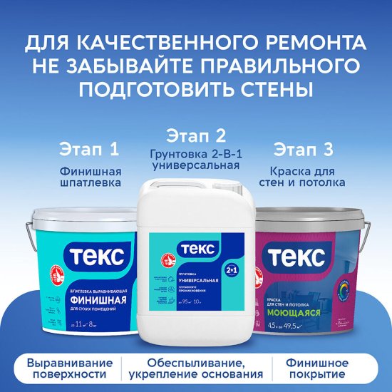 Краска моющаяся Текс Профи база D бесцветная 9 л