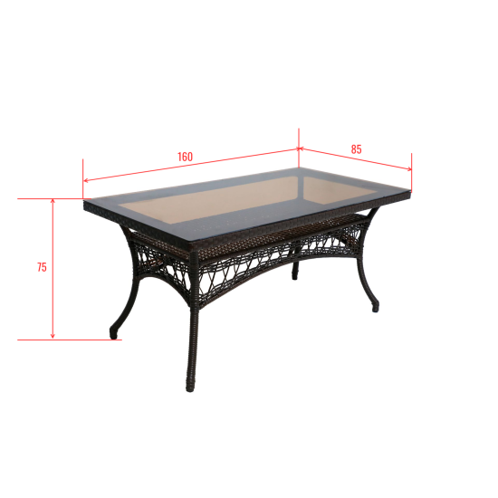 Стол садовый прямоугольный Deco 160x85x75 см искусственный ротанг темно-коричневый
