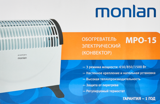 Конвектор электрический Monlan MPO-15 с механическим термостатом 1500 Вт цвет серый