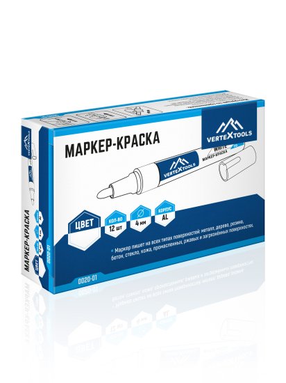 Маркер-краска строительный белый Vertextools 0020-01