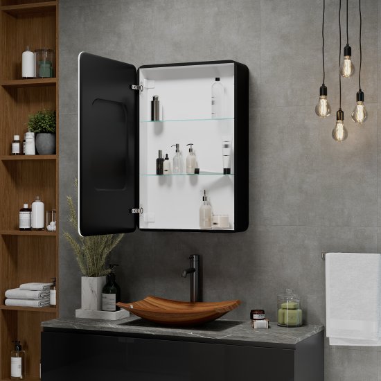 Шкаф зеркальный подвесной Perfect с подсветкой 56x85 см цвет черный