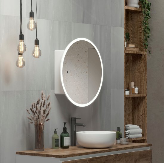 Шкаф зеркальный подвесной Time с подсветкой 70x70 см цвет белый