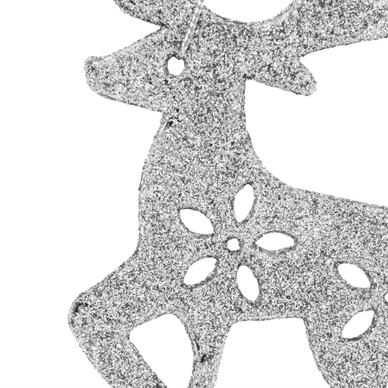 Елочная игрушка «Олень» 10 см глиттер серебряный