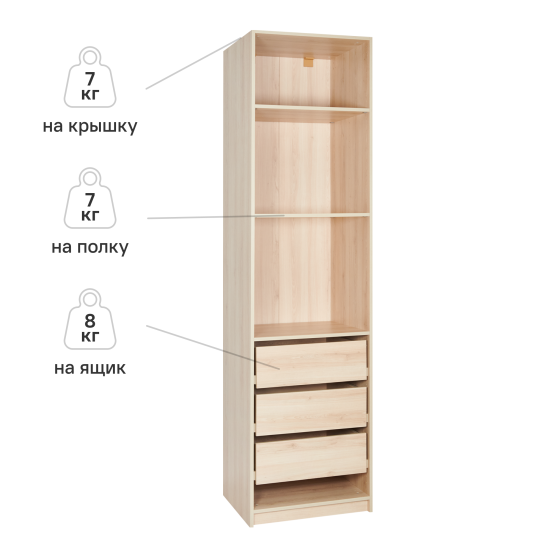 Каркас шкафа Лион 60x232.2x54.5 см ЛДСП цвет дуб комано с петлями