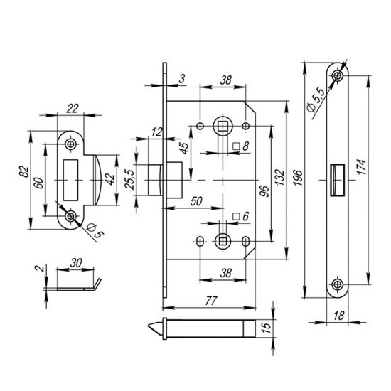 Замок врезной Fuaro Plastic P96WC-50 для межкомнатной двери под фиксатор черный