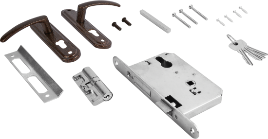 Замок врезной с дверными ручками на планке Зенит ЗВ4.2-08-01 медь