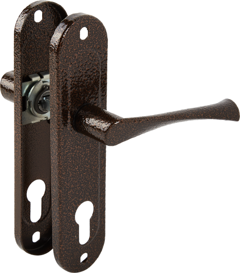 Замок врезной с дверными ручками на планке Зенит ЗВ4-70/07 медь