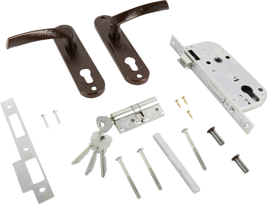 Замок врезной с дверными ручками на планке Зенит ЗВ4-70/07 медь