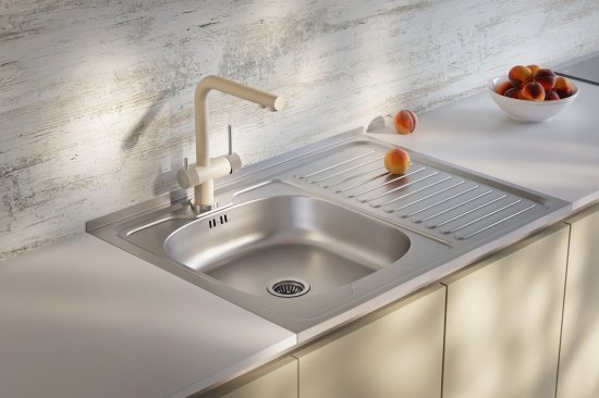 Мойка для кухни накладная левая с крылом S-220 60x80 см глубина чаши 14 см нержавеющая сталь