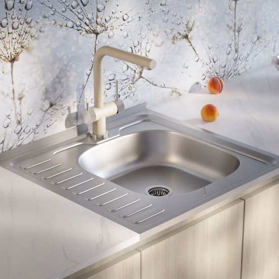 Мойка для кухни накладная с крылом S-209 60x60 см глубина чаши 14 см нержавеющая сталь цвет серебристый