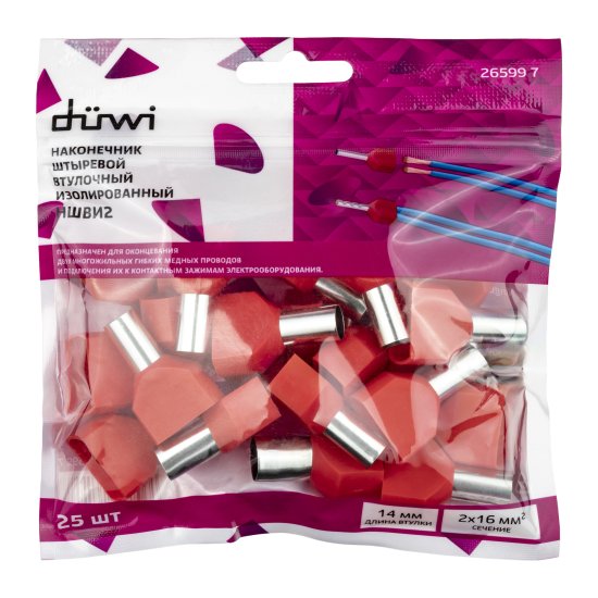 Наконечник-гильза Duwi НШВИ 2 16-14 мм цвет красный 25 шт.