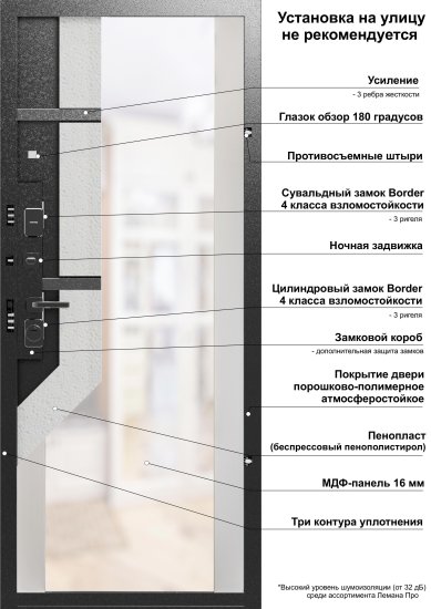 Дверь входная металлическая Порта Р-3 88x205 см левая серая с зеркалом