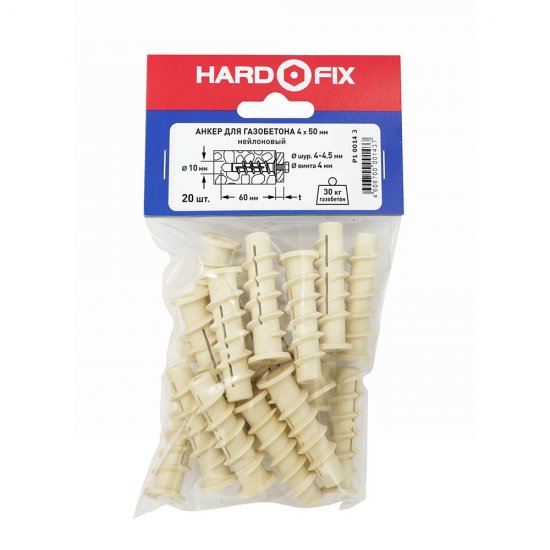 Дюбель для газобетона Hard-Fix 4x50 мм (20 шт.) нейлон