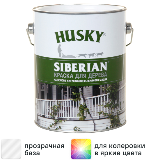Краска для дерева Husky Siberian моющаяся полуматовая прозрачная 2.7 л