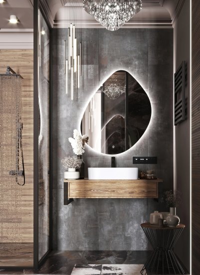 Зеркало для ванной Omega Glass Бордо SD57 с подсветкой 76x90 см ассиметричное