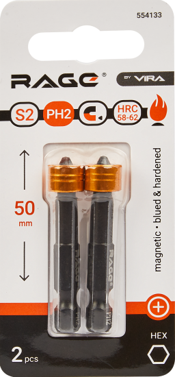 Бита с ограничителем магнитная Rage 554133 PH2x50 мм, 2 шт.