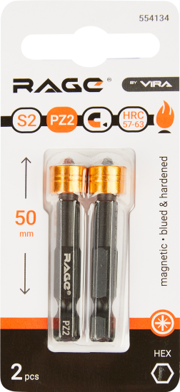 Бита с ограничителем магнитная Rage 554134 PZ2x50 мм, 2 шт.