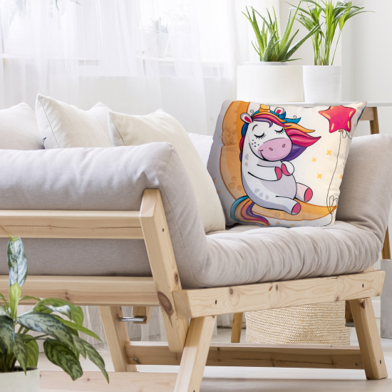 Декоративная подушка Seasons Единорог 40x40 см цвет бело-розово-желтый