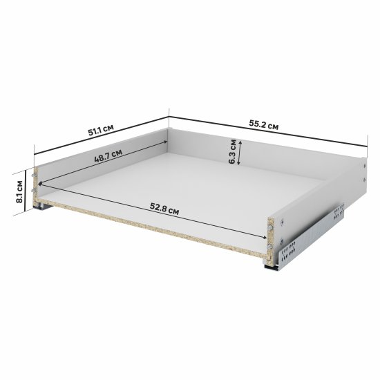 Ящик выдвижной с мягким закрыванием 55.2x8.1x51.1 см ЛДСП цвет серый