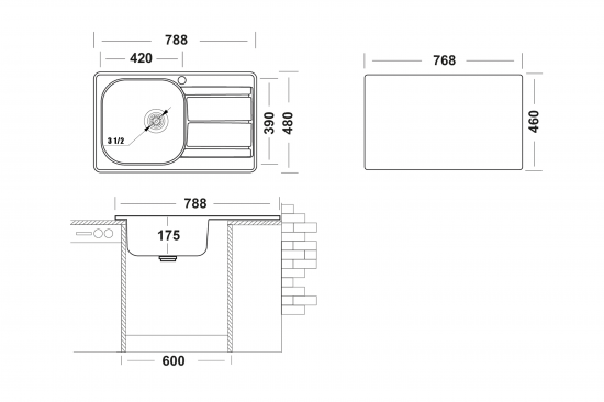 Мойка для кухни врезная с крылом Ukinox 78.8x48.8 см глубина чаши 17 см нержавеющая сталь цвет серый
