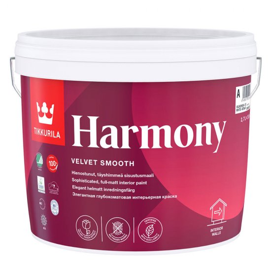 Краска моющаяся Tikkurila/Tikkivala Harmony Velure база С бесцветная 2,7 л