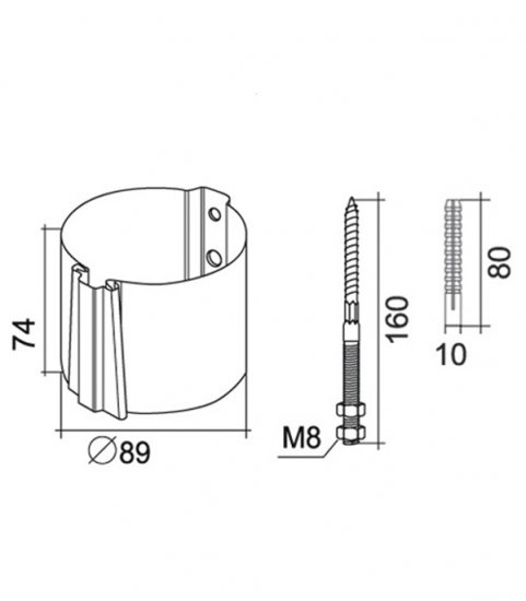 Кронштейн хомут труб Grand Line металлический на кирпичную стену d90 мм белый RAL 9003 с крепежом