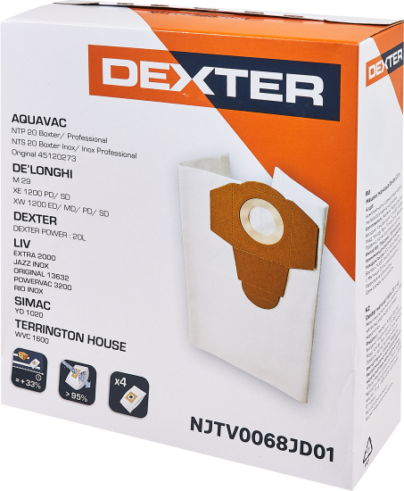Мешки тканевые для пылесоса Dexter NJTV0068JD01 20 л, 4 шт.
