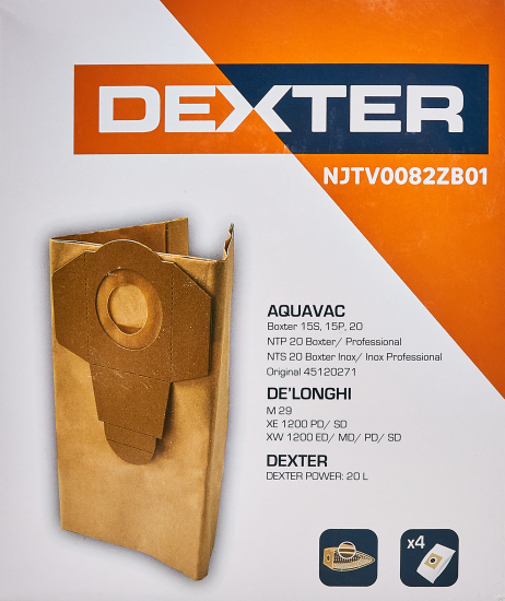 Мешки бумажные для пылесоса Dexter NJTV0082ZB01 20 л, 4 шт.